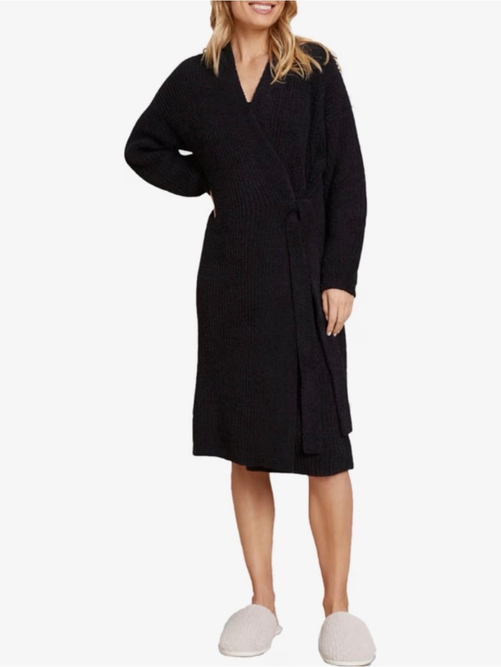 Barefoot Dreams Womens Cozychic Side Tie Robe, Black NEW size small